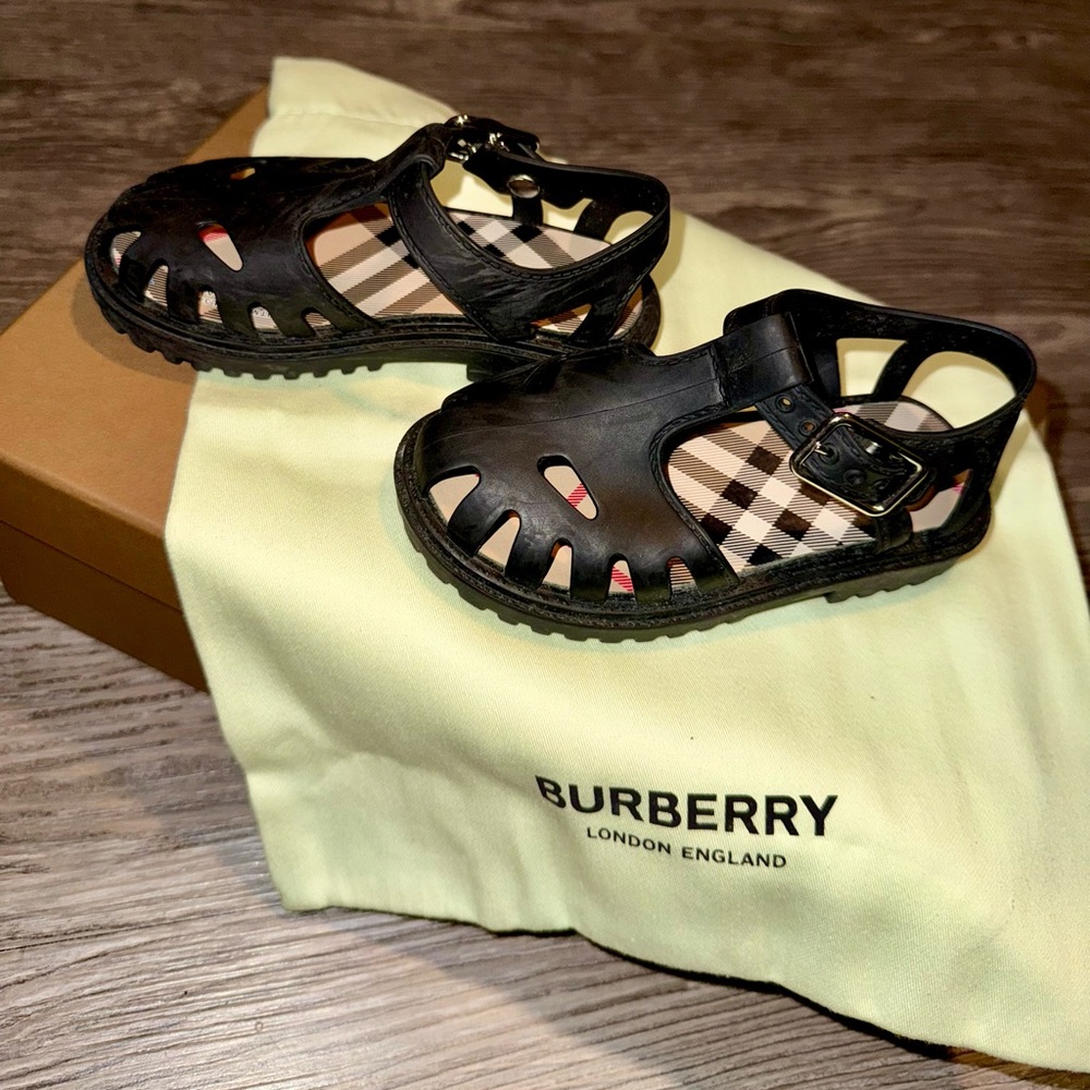 Burberry Kids Black and Tan Check Sandals